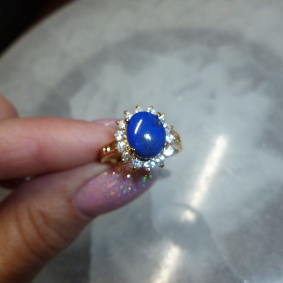 18K EP Gold Lapis Lazuli Cubic Zirconia Ring Size 8 - Picture 6 of 14